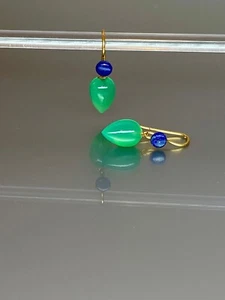 Lapis Lazuli & Chrysoprase Earring Handcrafted Earring 925 Sterling Silver Gift - Picture 1 of 4