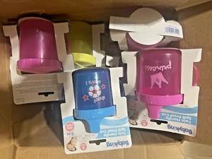 Baby King Spill-Proof Pink, Blue & Yellow color Twin Handle Cups 8 oz Lot of 20 - Picture 1 of 5