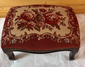Victorian Inspired Wooden Framed Floral Tapestry Foot Stool With Cabriole Legs - Picture 1 of 11