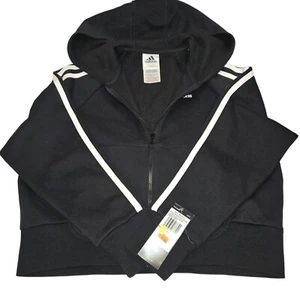 Adidas Girls Loose Fit Black Hoodie Sweatshirt W/ White Stripes Size L - Picture 1 of 6