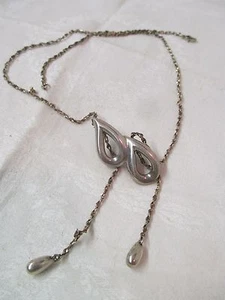 Vintage Ciani Modernist Sterling Necklace 2 Teardrops - Picture 1 of 3