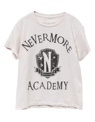 WEDNESDAY Addams Nevermore Youth Girls Boyfriend Fit Ivory Shirt New S, M, L - Image 1 of 4