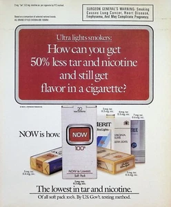 VINTAGE 1990er Jahre Druckanzeige ~ JETZT 100er Zigaretten ~ Der niedrigste Teer und Nikotin. - Bild 1 von 1