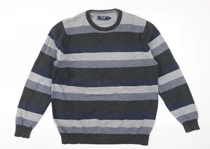 Maine New England Men's Grey Blue Striped Jumper L - Picture 1 of 12