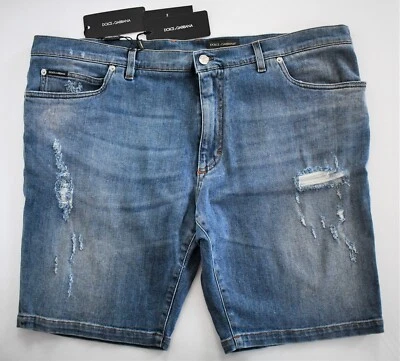 $775 Nuevo DOLCE & GABBANA Azul Algodón DESGASTADO DENIM DERMUDA Pantalones Cortos EUR-60 W42" Foto 1 de 4