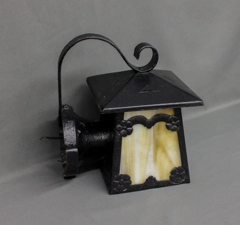 Arts Craft Style Mission Slag Glass & Metal Outdoor Wall Mount Lamp Sconce Cover