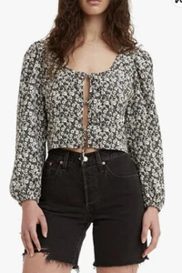 Levi’s Embry Tie Blouse Women’s Black and White Floral Size S - Picture 1 of 9