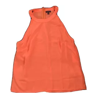 Flared High Neck Sheer Tank Top Womens Orange Sleeveless Mock Halter Shirt Sz M - Picture 1 of 10