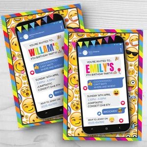 10 personalisierte Emoji Geburtstag Party Einladungen Junge Mädchen iPhone Handy - Bild 1 von 6