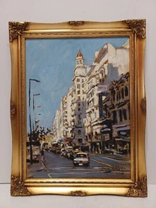 LISTED URUGUAYAN WILLIAM MOREIRA CRUZ Sd ORIG OIL on MASONITE MONTEVIDEO STREET - Picture 1 of 10