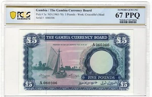 (1965-70) Gambia 5 Pounds Pick 3a PCGS 67 PPQ Superb Gem Uncirculated - Picture 1 of 2