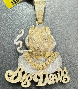 10k Solid Gold 2.55 Carat Big Dawg 3D Natural Diamond Pendant Smoking Dog - Picture 1 of 9