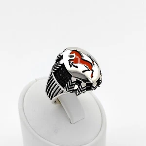 925 Silver Horse Ring Ornated with Facet cut Orange and Black Zircons,W Gift Box - Picture 1 of 9