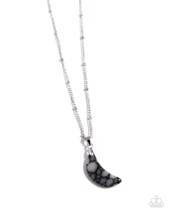 Paparazzi Lunar Lesson - Black Spotted Crescent Moon Stone - Necklace and Earrin - Picture 1 of 4