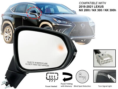 Espejo retrovisor con memoria BSD plegable eléctrico 2018-2021 NX200t NX300 NX300h lado del pasajero Foto 1 de 4