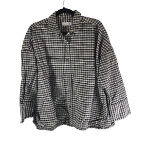 Everlane Womens Boxy Oxford Shirt Organic Cotton Plaid Black Brown XL - Picture 1 of 5