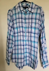 VTG Tommy Hilfiger Button Down Shirt Men’s Size M Plaid Linen Casual - Picture 1 of 4