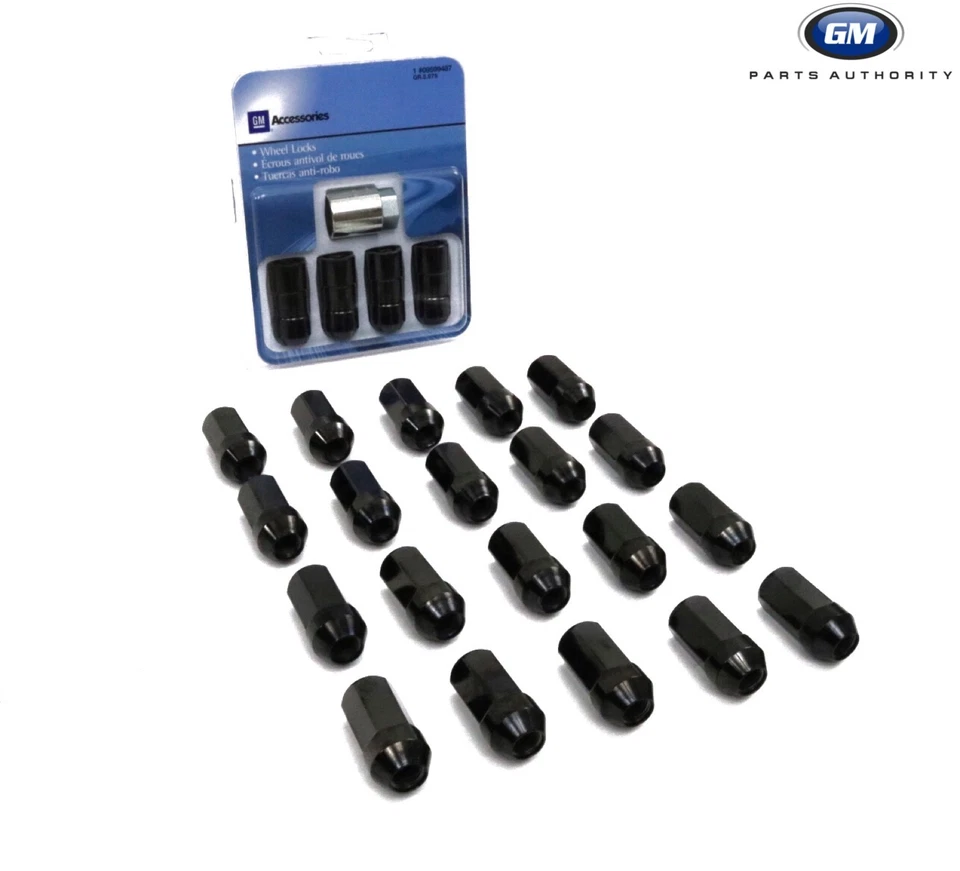 Silverado Sierra 2017-2024 negro brillante cerraduras de rueda y tuerca 85105299 OEM GM Foto 1 de 4