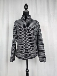 White Sierra Geometric Full-Zip Light Fleece Jacket Women's L (Black/White) - Picture 1 of 10
