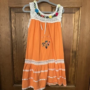 Girls 5T Dress Key West Orange Tropical Beach Floral Size 5 Lace Crochet - Picture 1 of 7