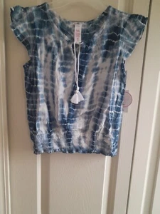 Justice Girls Blue & White Lightweight Tye Dye Sleeveless Shirt Size 10 New - Picture 1 of 8