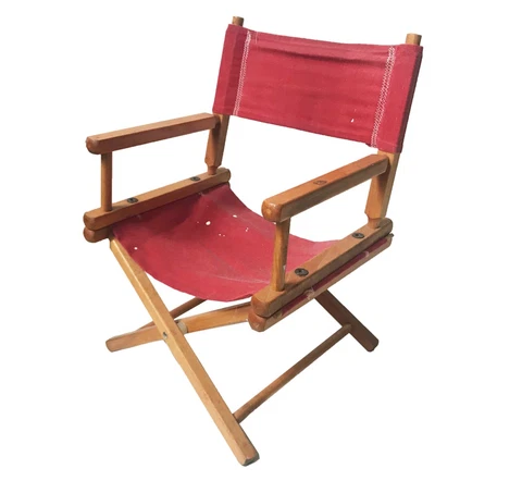 VINTAGE 1980's Childrens Foldable WOOD FRAME Red Canvas DIRECTOR'S Studio CHAIR Cover