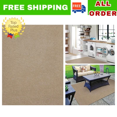 6 x 8 ft Area Rug Carpet Large Ribbed Indoor Outdoor Use Patio Deck Loomed Taupe - Image 1 of 4