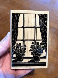 Estampilla Estampida de Goma A2258F HABITACIÓN CON VISTAS Alféizar de Ventana con Flores Plantas - Imagen 1 de 2