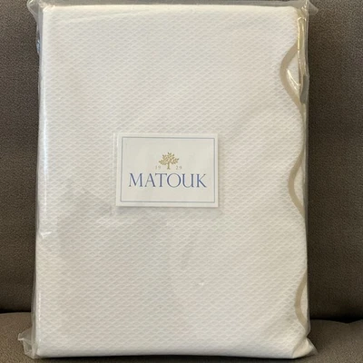 Funda nórdica/cobertor Matouk King 064NM Lanai mezcla de algodón blanco/beige. NUEVO Foto 1 de 4