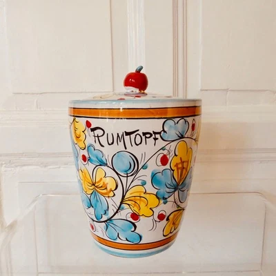 Große italienische Keramik Deckel Dose Gefäß Rumtopf handbemalt Vintage Majolika - Bild 1 von 4