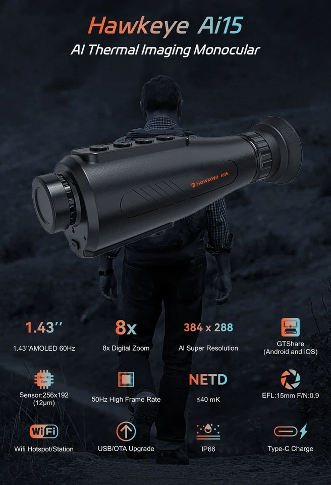 Thermal Imaging Monocular AI 384x288 Thermal Night Vision Goggles 5 Display Mode - Image 1 of 4