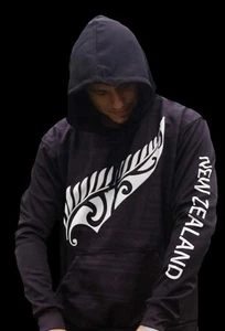 Rugby Ninja New Zealand Tribal Fern Pull Over Hoodie Black 2XL XLNT Condition - Picture 1 of 6