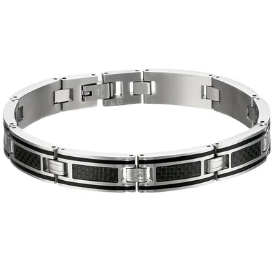 Pulsera de acero inoxidable fibra de carbono y resina negra Foto 1 de 4