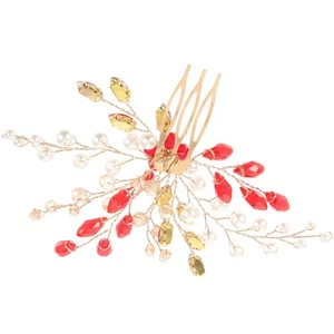 Red Bride Hair Accessories Miss Women's Decorative Clips for Wedding - Picture 1 of 12