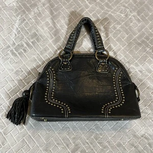 Junior Drake Hand Bag Purse Medium Black Leather Brass Studded Biker Tassel - Picture 1 of 13