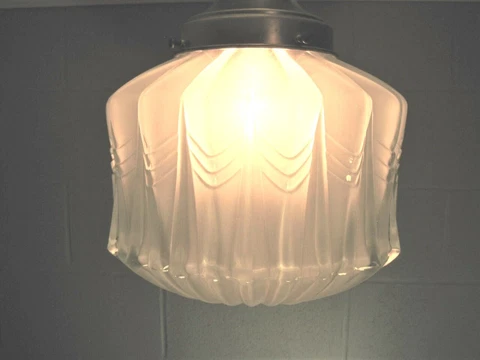 Skyscraper Schoolhouse Porch Art Deco Antique Ceiling Fixture Fluted Globe Cover