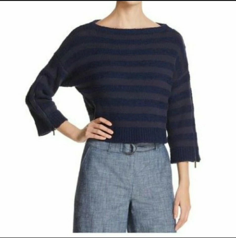 Suéter Pullover Recortado Kenneth Cole Para Mujer Rayas Cremallera Manga Talla XL Foto 1 de 4