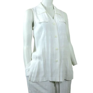 Vintage 80s White Rayon Pants Set S Sleeveless Tunic Drawstring Pants Pockets - Picture 1 of 10
