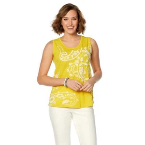 Curations Paisley Embroidered Tank (599679-K-1) -1X, Chartreuse - Picture 1 of 2