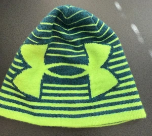 Under Armour Knit Stocking Hat Youth One Size Unisex Green Stripes Logo - Picture 1 of 4