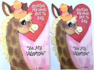 Gestanzte Giraffe Vintage Valentinstag Karte Set (2) Kleben Sie meinen Hals zu sagen - Bild 1 von 3