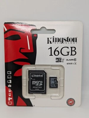 Kingston SDC10G2/16GB Memory card Class 10 UHS-I Flash 45MB/s Adapter GENUINE - Image 1 of 2