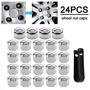 24x 17mm Car Universal Vehicle Chrome Wheel Nut Bolt Caps Hub Screw Cover Parts - Picture 1 of 7