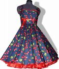 50er Jahre Kleid zum Vintage blau rote Kirschen Rockabilly 34-44