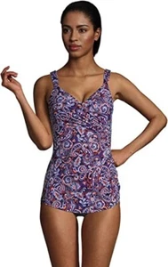 NWT Lands' End Women's Slender V-Neck Tunic 1 Piece Swimsuit Size 8 $130 7C119 - Picture 1 of 4