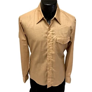 Vintage 50 60's Rally Beige MoD Hipster ROCKABILLY Men's DRESS Shirt 15.5 1/2 - Picture 1 of 4