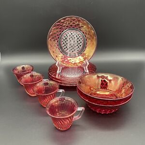 1940’s 10 Piece Set of Child’s Ruby Red Glass Dishes, Toy Dish Set