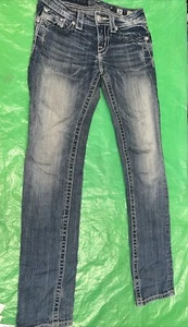 Miss Me Jeans Girls 14 Blue Embellished Low Rise KE565152J Skinny - Picture 1 of 8