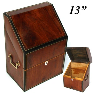Antique Georgian - Victorian Cutlery Box, Chest, Walnut & Ebony with Brass Inlay - Picture 1 of 9