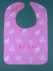 University of WISCONSIN PINK PERSONALIZED Infant Name BABY BIB GIRL Large New - Picture 1 of 2